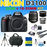 Nikon D3100 D-3100 Digital SLR Camera w/ Nikon 18-55mm F/3.5-5.6g Vr Af-s Dx Nikkor Lens + 3 Extra Lens, 32gb Sdhc Memory, Reader, Aluminum Tripod, Deluxe Camera Case, Hdmi Cable and More (32gb 4lens Kit)
