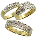 14k Yellow Gold Trio 3-Piece His (5.5mm) & Hers (5mm; 7mm) Wedding Band Set, w/ 0.92 Carat Brilliant Cut Diamonds; (Men's Size 9 to 12; Ladies' Size 6 to 8)