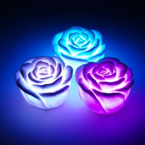 6 Battery Powered, Flameless, NON-Waterproof, Color Changing LED Romantic Rose Flower Night Light/Candle. Smokeless and gives off no heat.