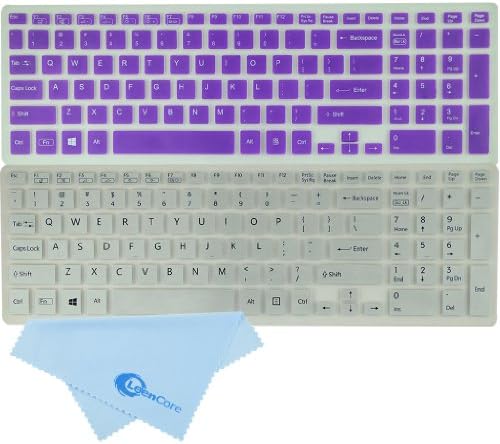 LeenCore® 2-Pack Translucent Silicone Laptop Keyboard Skin Cover Protector for SONY VAIO Fit 15, Fit 15E, SVF15, SVF15E, SVF15A series, such as SVF15212CXB, SVF15212CXW, SVF15213CXB, SVF15213CXP, SVF15214CXW, SVF15214CXB, SVF15215CXW, SVF15217CXB, SVF15217CXW, SVF15218CXW, SVF15218CXB, SVF15218CXP(if your "enter" key looks like "7", our skin can't fit) + 1x Microfiber Cleaning Cloth from LeenCore (Purple &amp; Silver)
