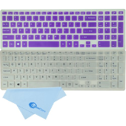 LeenCore® 2-Pack Translucent Silicone Laptop Keyboard Skin Cover Protector for SONY VAIO Fit 15, Fit 15E, SVF15, SVF15E, SVF15A series, such as SVF15212CXB, SVF15212CXW, SVF15213CXB, SVF15213CXP, SVF15214CXW, SVF15214CXB, SVF15215CXW, SVF15217CXB, SVF15217CXW, SVF15218CXW, SVF15218CXB, SVF15218CXP(if your "enter" key looks like "7", our skin can't fit) + 1x Microfiber Cleaning Cloth from LeenCore (Purple & Silver)