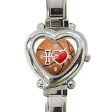 Heart Italian Charm Watch of I Love (Heart) Basketball Sports Hoops (Mavericks, Rockets, Grizzlies, Hornets, Spurs, Warriors, Clippers, Lakers, Suns, Nuggets, Timberwolves, Jazz)