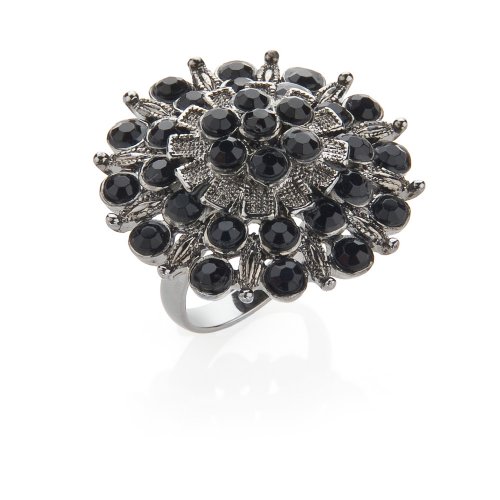 Black Encrusted Costume Jewellery Fashion Ring. Medium, letter N, 17mm