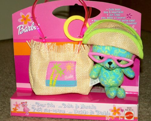 Barbie Green and Blue Plush Mini Bear Tote 2002