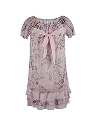 Puff Sleeves Floral Print  Polyester  Dress With a Bow(s)