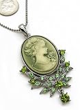 Antique Design Olive Green Cameo Pendant Necklace Fashion Jewelry