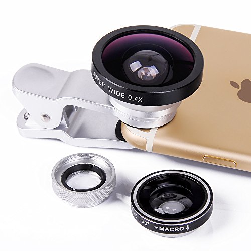 LuxsureÂ® Universal 3 In 1 Phone Camera Lens Kit with 0.4X Super Wide Angle Lens, 180 Degree Fish Eye Lens and 10X Macro Phone Lens for iPhone, Samsung, Blackberry and Most Smartphones (Silver)