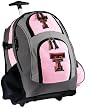 Texas Tech Rolling Backpack Deluxe Pink TTU Red Raiders - Backpacks Bags with Wheels or School Trolley Carry-On Bags - Unique Wheeled Gifts for Girls Ladies- CUTE!