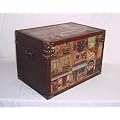 Holz- Kunstlederf - Box, mit Bilder, Antikdesign Nr. 300, antike Verarbeitung mit Metallbeschl�gen, Truhe 60 x 40 x 39 cm