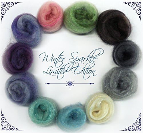 Frabjous Fibers Three Feet of Sheep, Limited Edition Blue-Faced Leicester and Silk Spinning Top (Winter Sparkle)