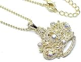 Gorgeous ICE Crystal Tiara Crown Charm Necklace Gold Tone (1 1/2