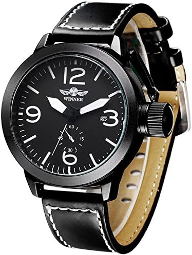 Men's Date Waterproof Sport Automatic Mechanical Black Calendar Analog Display Wrist Watch