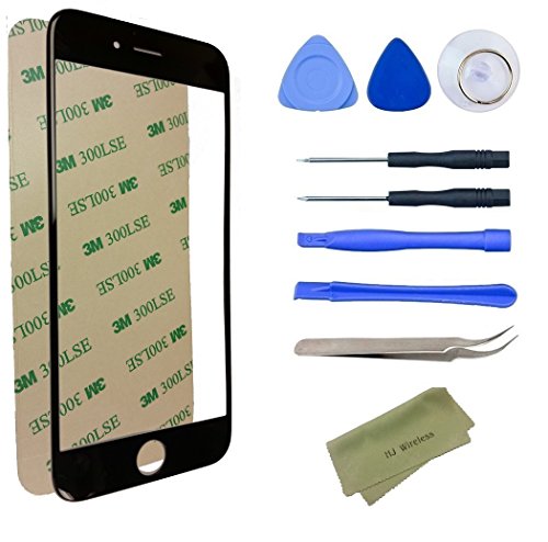 iPhone 6 / 6s Screen Replacement Repair Kit including Replacement Glass / Tools / Adhesive Sticker Tape / Tweezers / Microfiber Cleaning Cloth / Lens (Black)