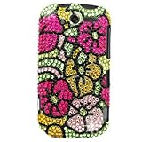 HTC MyTouch HD Full Diamond Case - Green with Hot Pink Hawaiian Flower Desi ....