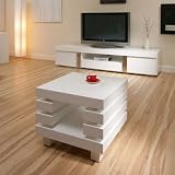 Coffee / End / Side Table Rectangular White Gloss 4 Layer Modern 97B