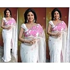 SHILPA SHETTY WHITE NET SAREE WITH BLOUSE-7638