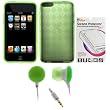 GTMax Green Checker Gel Back Cover Case + LCD Screen Protector + Green Soft Gel Earbud Headset for Apple iPod Touch 2nd / 3rd Generation