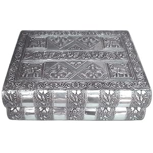 Handcrafted Elephant And Flower Work, Antique Aluminum Traditional Look Jewelry Box (Free...