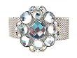 Bracelet - B184 - Glass & Crystal - Mesh Style with Adjustable Magnetic Closure ~ Clear Round
