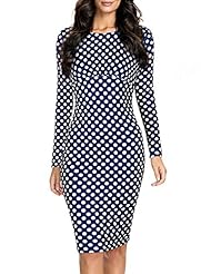 Long Sleeves Vintage Scoop Neck Polka Dot Print Nylon/Spandex Above the Knee Evening Dress/Party Dress/Wedding Dress 