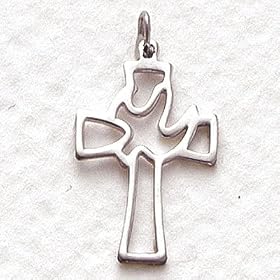 3/4" Sterling Silver Holy Spirit Pierced Cross Necklace with Descending Dove on 18" Chain
