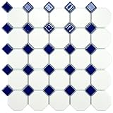 UPC 732763203861 product image for Retro Octagon Matte White with Glossy Cobalt Dot 11 1/2 x 11 1/2 Inch Porcelain  | upcitemdb.com