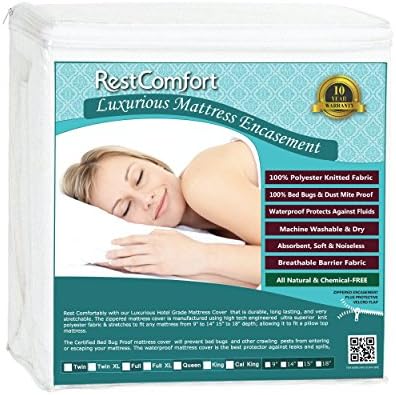 RestComfort Luxury Zippered Encasement Waterproof, Dust Mite Proof, Bed Bug Proof, Hypoallergenic Breathable Six Sided Mattress Protector ... (Queen, Scratches 9-15")