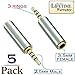 Josi Minea x 5 Pcs 2.5mm Male to 3.5mm Female Audio Adapter Converter Headphone Earphone Headset 3 Ring Jack - Stereo or Mono [ 5 Pack ]