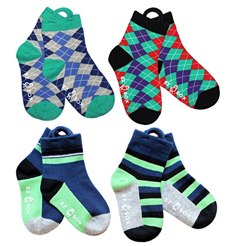 Ez Sox Kids Socks Seamless toe non-skid grippers with easy pull loops for Boys