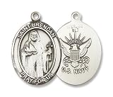 Sterling Silver St. Brendan the Navigator Navy Pendant with 24" Stianles Steel Chain in Gift Box, US Navy Armed Forces, Military Emblem on Back