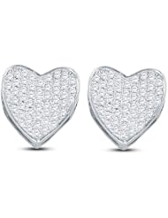 10K Yellow and White Two Tone Gold Micro Pave Set Round Diamond Heart Stud Earrings - (1/3 cttw)