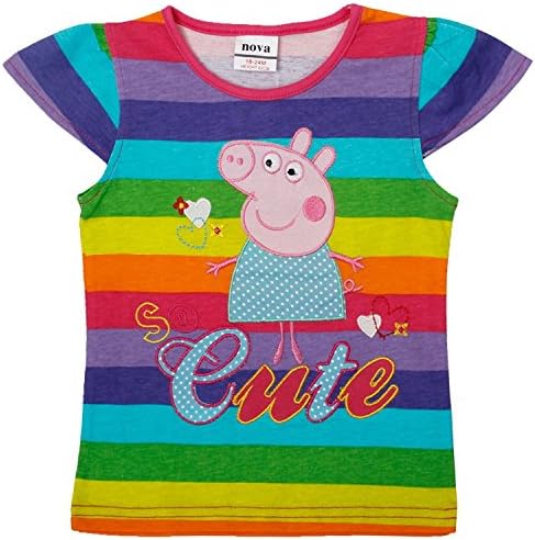 Baby Girl Tunic Top Pig Embroidery Summer Short Sleeve Stripes T-Shirt 3-4Y