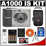 Canon PowerShot A1000 IS Compact Digital Camera (Gray) + 4GB SD Card + Case + Batteries + Accessory Kit