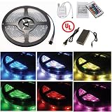 Lighting EVER Waterproof RGB LED Strip Light With Remote Controller And Power Adaptor, LED Ribbon Lights, Pack of 16.4ft/5m