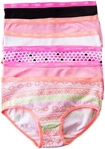 XOXO Big Girls Cotton Spandex Briefs with Elastic Trim 6-Pack (Large, Pink/Black/Coral)