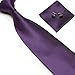 Stylefad Men's Solid Plaid Wide Neck Tie Set Hanky Cufflink Dark Purple