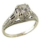 Vintage Style Sterling Silver Filigree .85ct Cubic Zirconia Ring (sz 7)