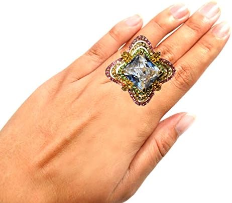 Victorian Style Multi-Tone Rhinestone Costume Cocktail Ring: JGS699(6)-WH