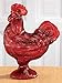 Depression Style Glass Rooster Candy Dish, Ruby Red, 2 Piece Set