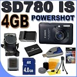 Canon PowerShot SD780IS 12.1 MP Digital Camera w/ 3x Optical Image Stabilized Zoom (Black) 4GB BP4L Battery BigVALUEInc Accessory Saver Bundle