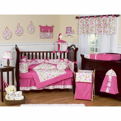 Pink Mod Circles 9 Piece Crib Set