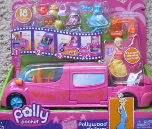 Polly Pocket POLLYWOOD LIMO SCENE 18 Pieces w LIMOUSINE Car, POLLY Doll & MORE! (2005)