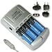 Fast & Portable International 2-HR AA / AAA Nimh Battery Charger for HOME & TRAVEL w/ Car Adapter Cord & World Plug Kit Includes (4) Premium 2700 MAH Ni-MH Batteries