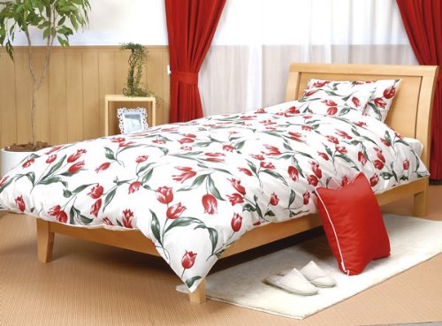 メリーナイトセレクション 椿オイル保湿加工 テュリップ 掛け布団カバー シングルロングサイズ 150×210cm レッド mn626086-13