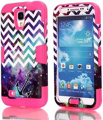Samsung Galaxy S4 Case, LERBO Hybrid High Impact 3 Layers Chevron with Anchor on Galaxy Pattern Hard Back Cover Case for Samsung Galaxy S4 i9500(Hot Pink)