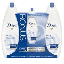 Dove Deep Moisture Body Wash Value Pack, Two 24oz Body Washes and Bonus 6.67oz. bottle with Free Body Pouf