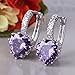 GULICX Heart shape White Gold Tone Amethyst Color Purple leverback hoop earrings