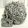 Flaming Human Skull Statue Silver Finish Fire HOT!