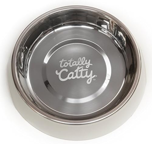 Totally Catty Single Diner with Stainless Bowl, Saucer, 1.75 Cups, Grey
