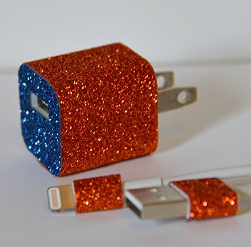 iPhone Charger Wrap Sticker - Glitter Textile (Orange/Blue)